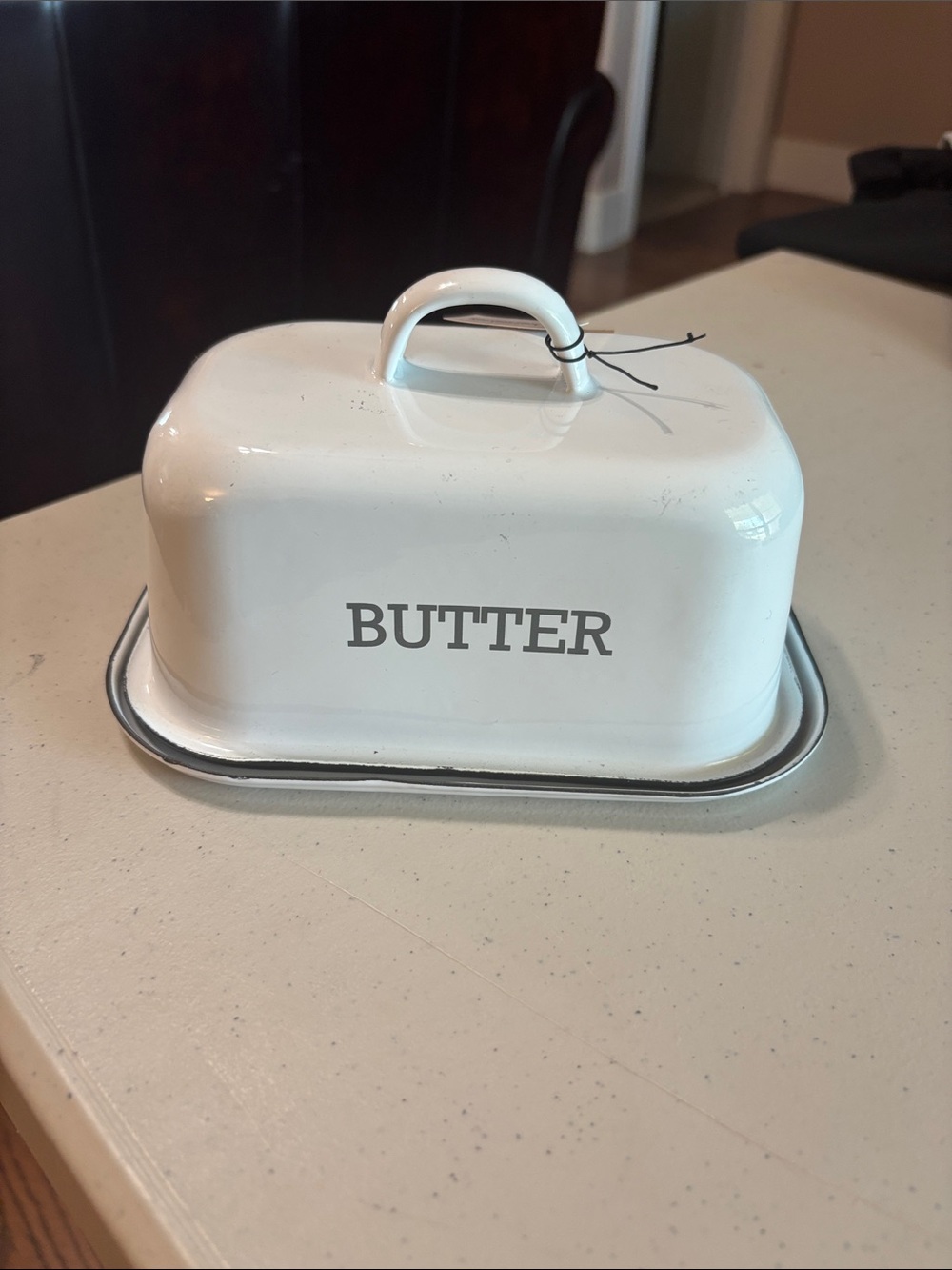 Farm‎ House White Enamel Butter Dish with Lid